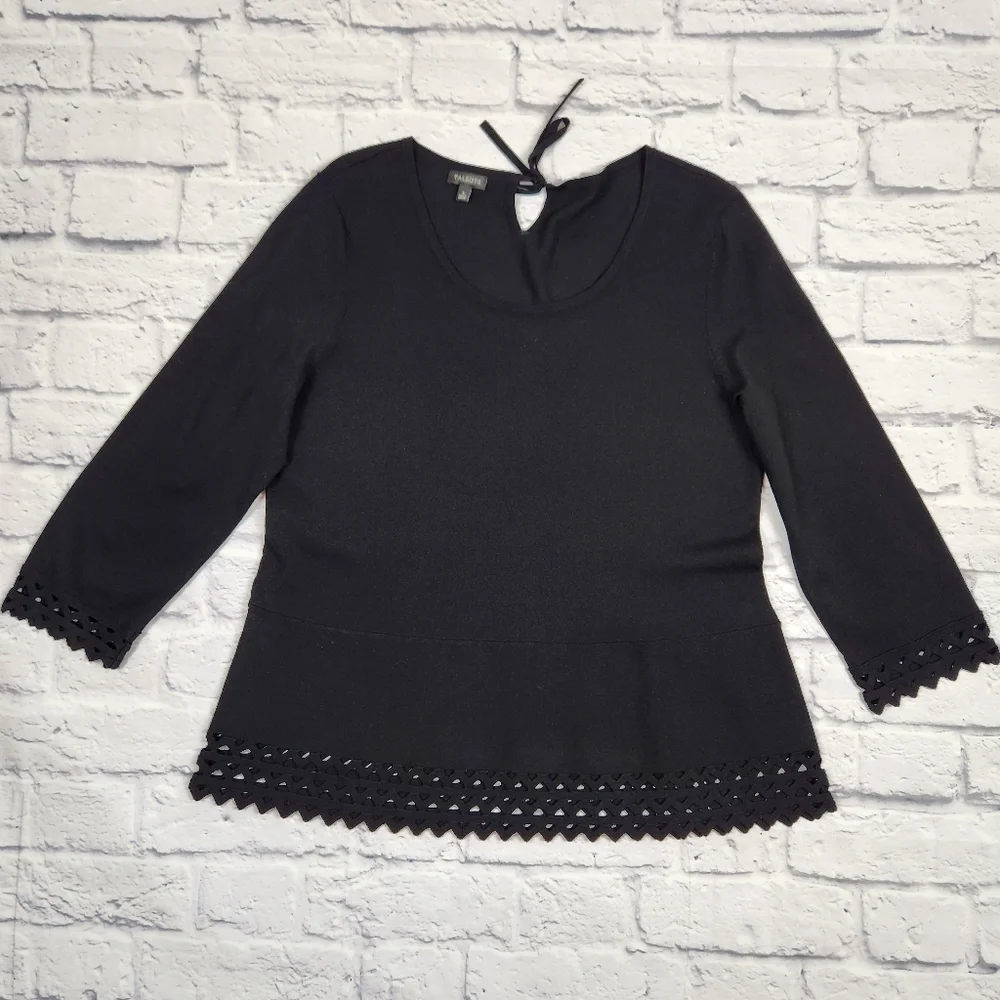 Talbots Shirt Womens Large Black Lace Trim - Picture 3 of 12